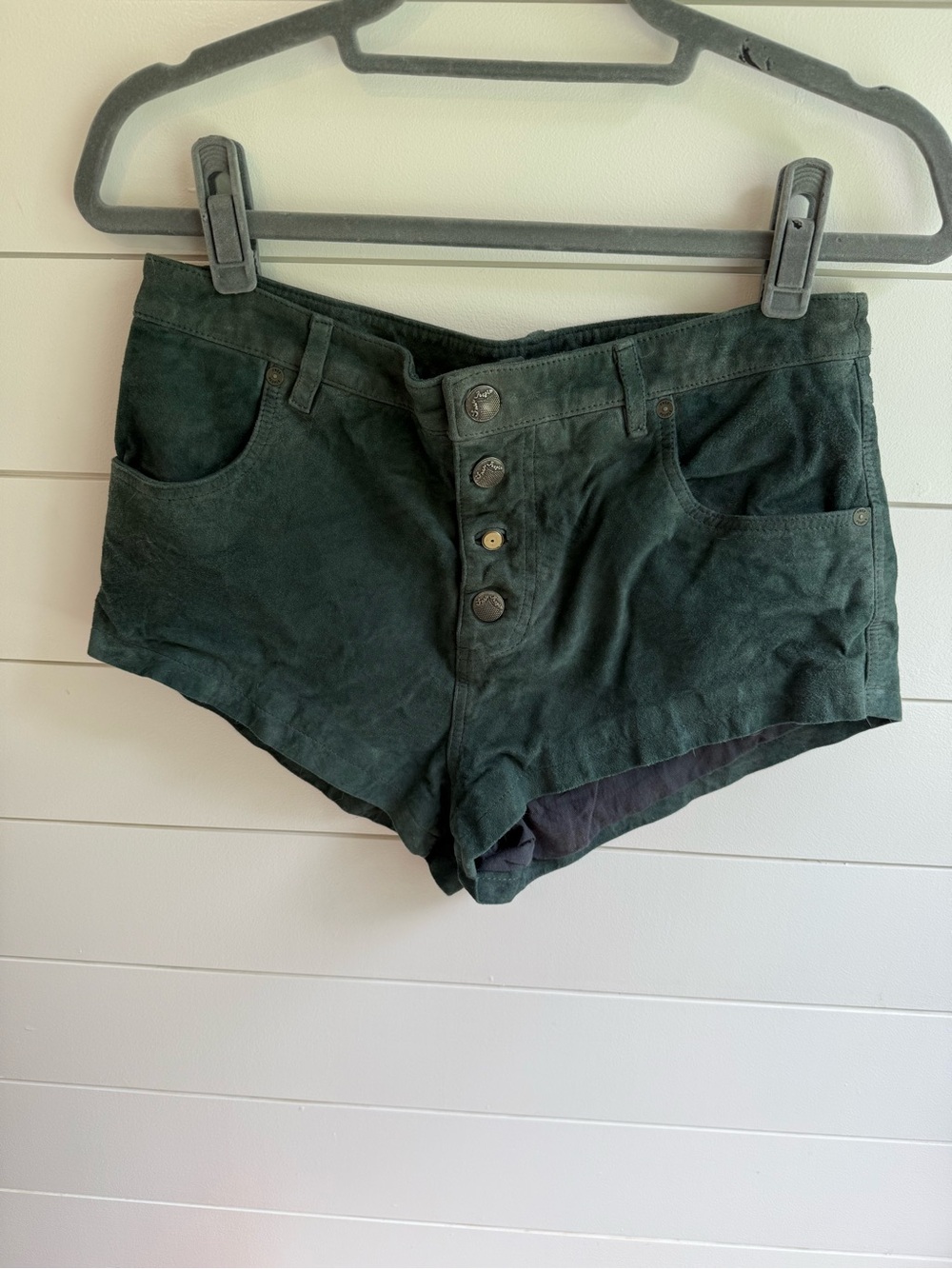 Free People RARE Suede Real Leather Micro Shorts Blue Green 8 - Picture 5 of 11